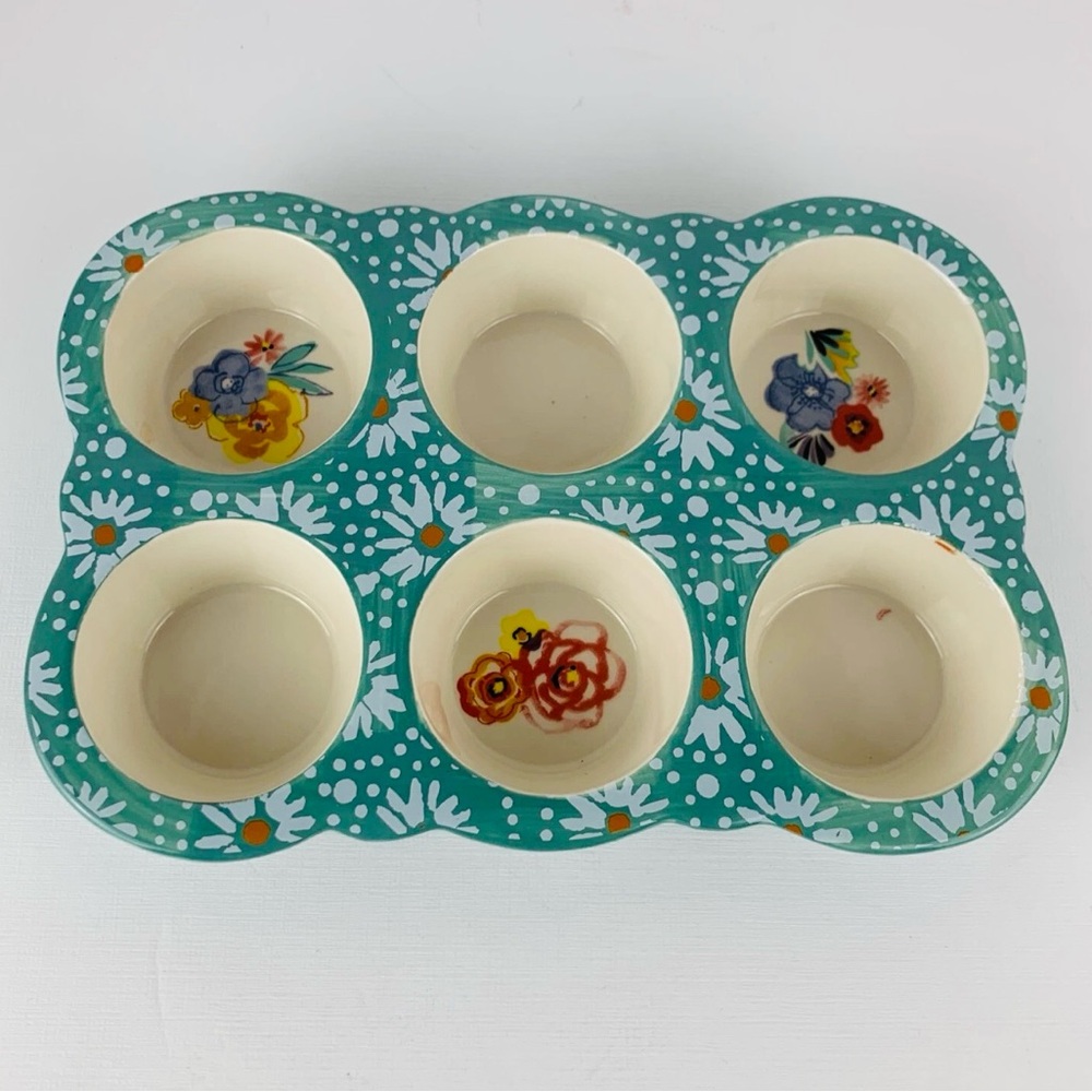Pioneer Women Floral Muffin Pan with Colorful Design Stoneware 🧁 🧁 🧁FIRM PRICE!